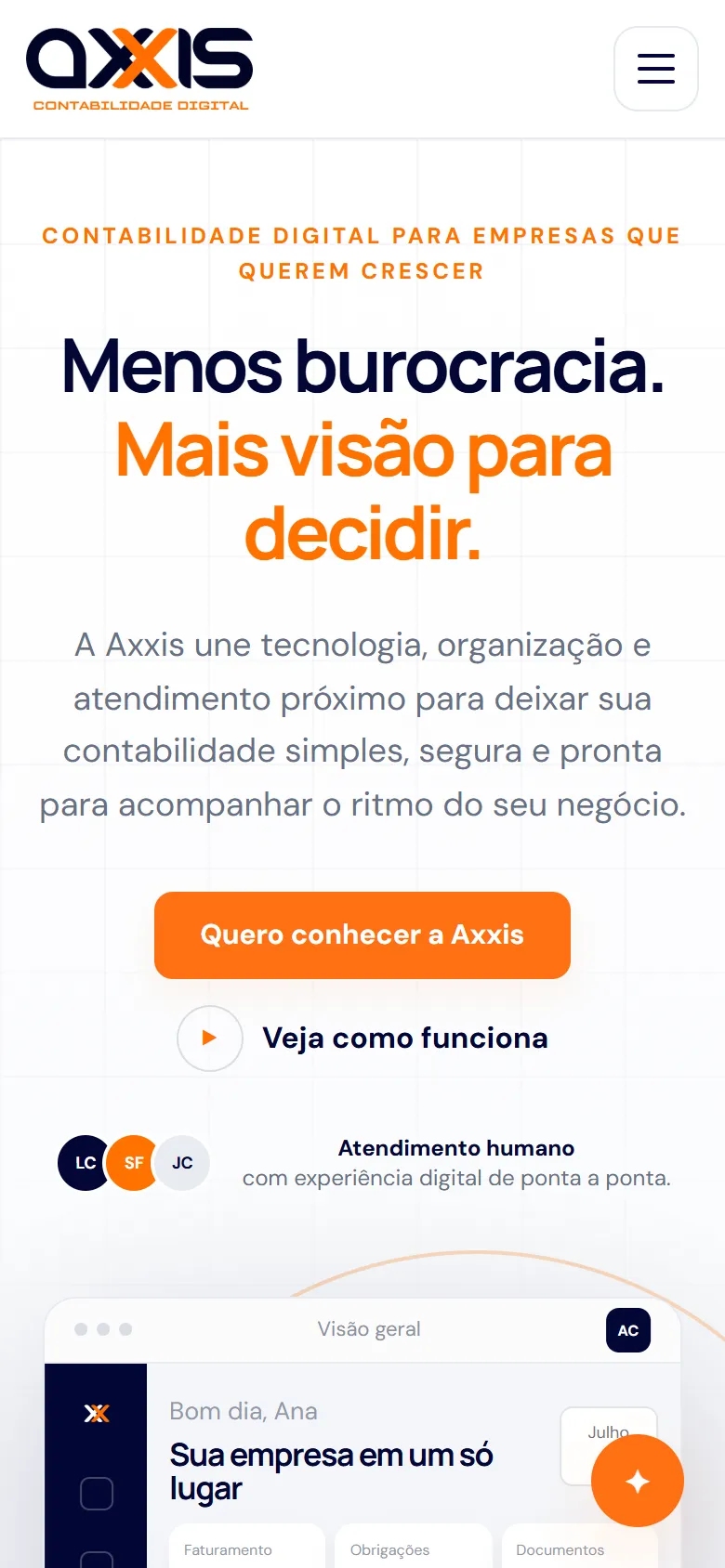 Site da Axxis Contabilidade Digital em um celular